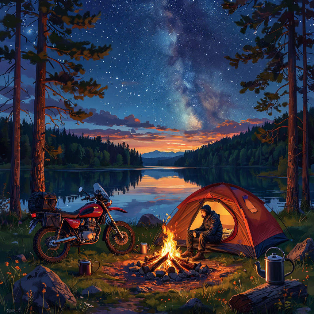 Мототурист у костра