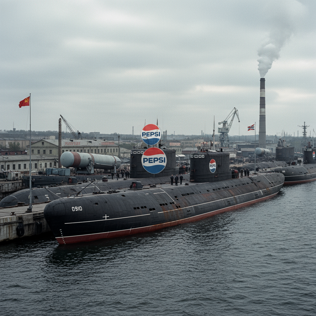 Советские подлодки в порту с логотипом Pepsi