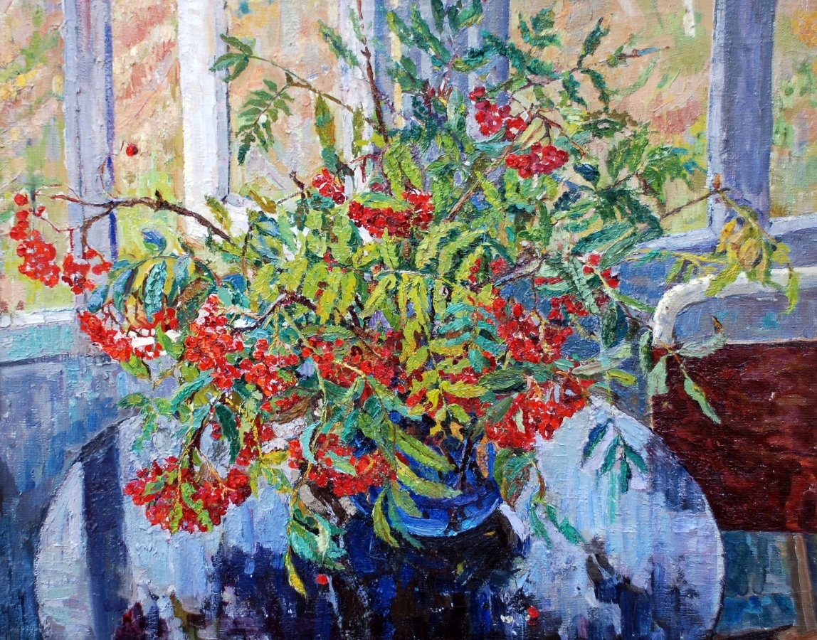 Казанчан Заря Семёновна (1923-1998) «Натюрморт с рябиной», до 1972 года. Холст, масло. Размеры: 72х90 см. Ставропольский краевой музей изобразительных искусств. 