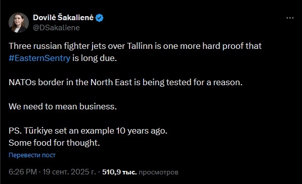    Фото: скриншот сообщения главы Минобороны Литвы в соцсети X/Twitter