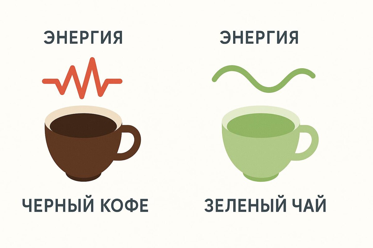 Кофе дает резкие скачки энергии, зеленый чай — плавную концентрацию