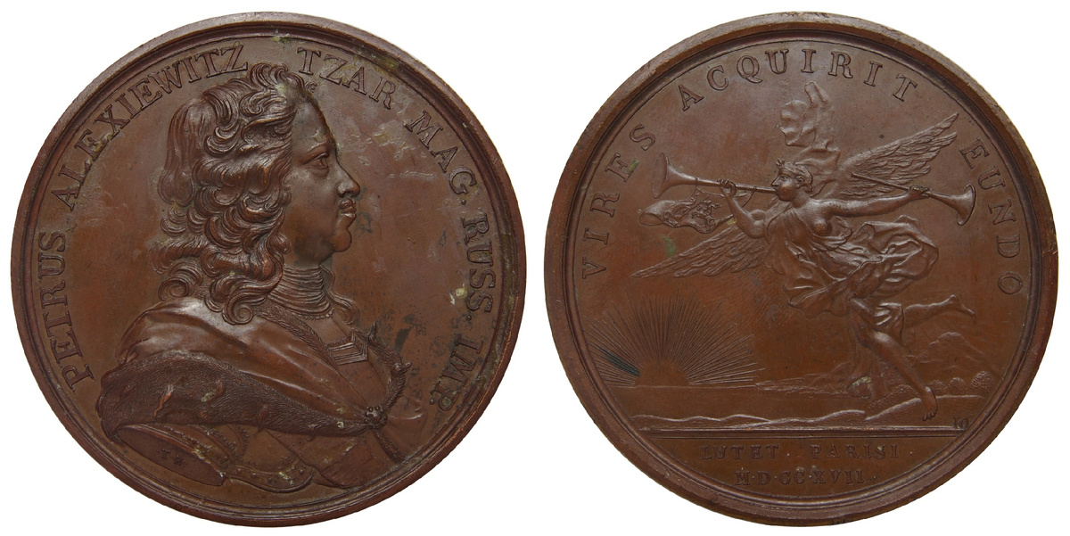 Новодельный оттиск  медали в меди. Медальеры: Т. И. Иванов (аверс) и С. Ю. Юдин (реверс) по образцу французских оригиналов работы Ж. Дювивье и М. Рёга. Источник фото: "Собрание "Гознака".