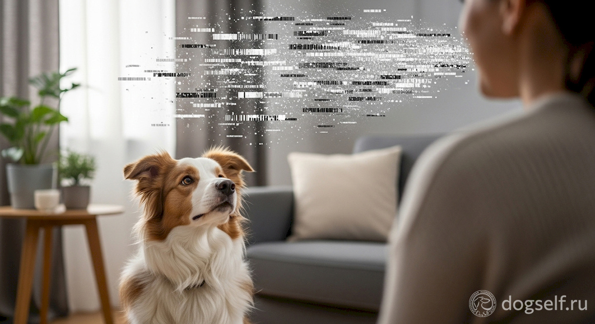 Умный бордер-колли пытается понять слова хозяина во время дрессировки | Пример того, как правильное воспитание собаки превращается в «белый шум», если похвала – это просто звук без эмоций и награды | Изображение: DogSelf