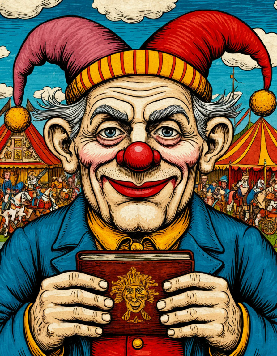 - А вот он сызнова я, ярмарочной дед Шишок, заморских картинок приволок! Смотрите, не уставайте, кошельком трясти не забывайте!