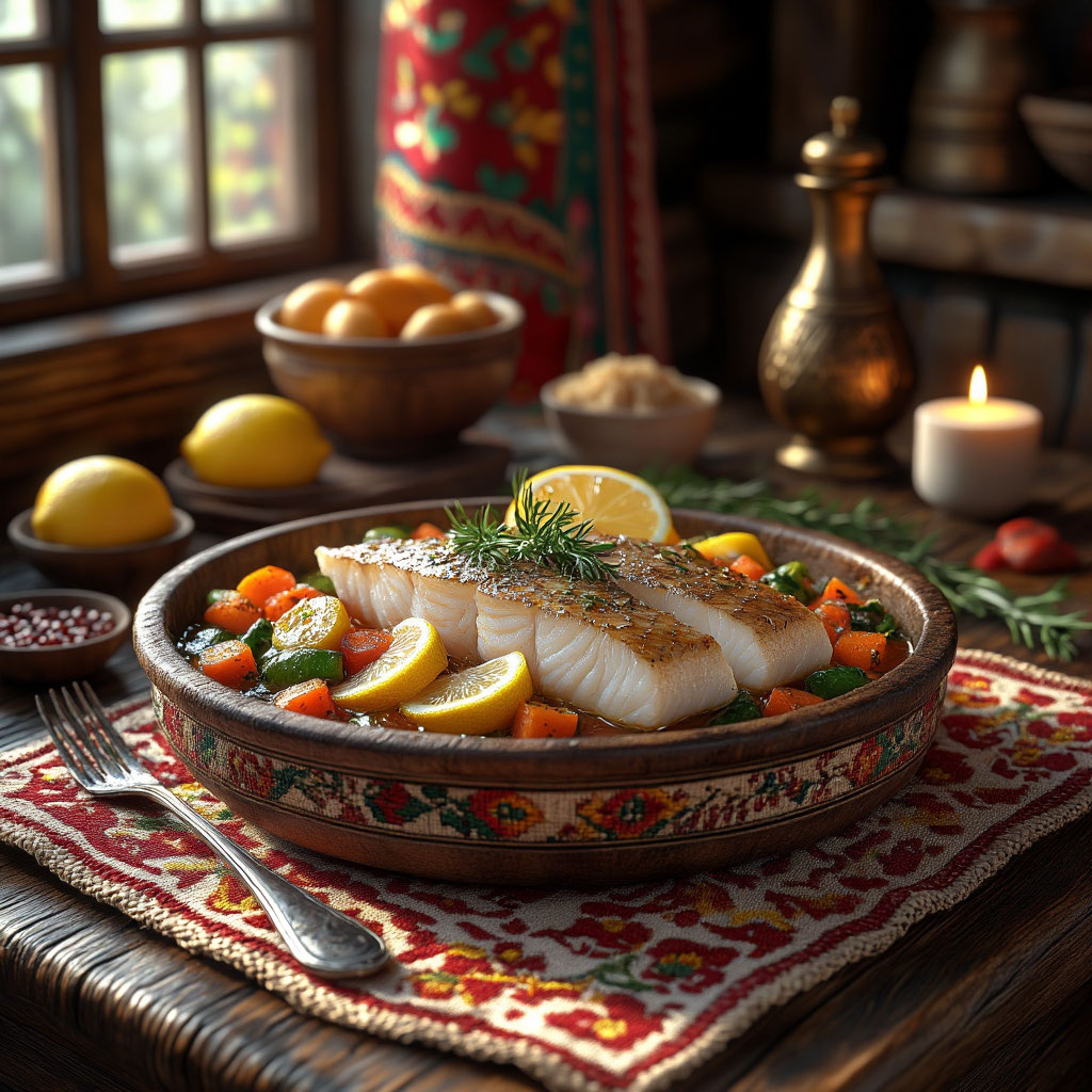 Треска с овощами да лимончиком