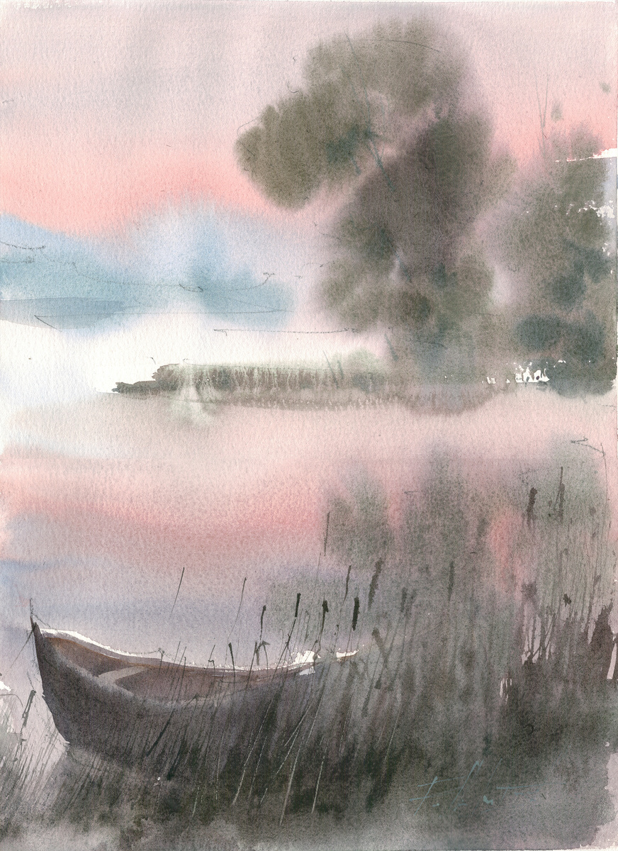 Туманное утро. художник–акварелист Макагонов Роман Борисович. Ростов-на-Дону