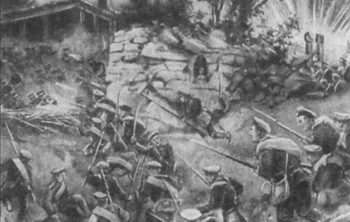 Ночная атака русских солдат в сражении при Шахэ.