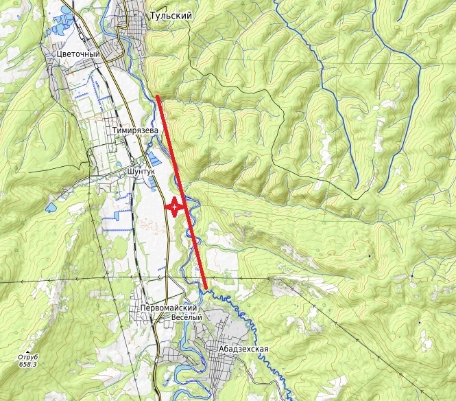 Маршрут передвижения отряда с припасами: между современными реками Майкопка и Фюнтв.