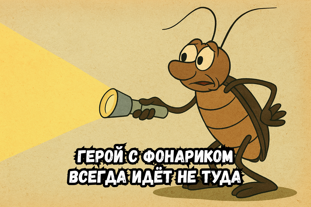 Британские учёные доказали: герой с фонариком всегда идёт не туда. Тараканоид проверяет гипотезу лично.