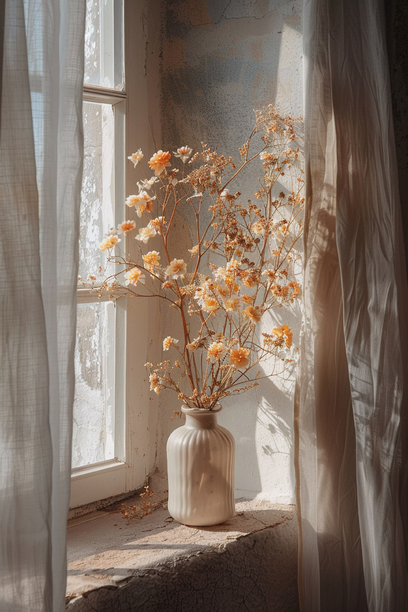 Льняные шторы на окне