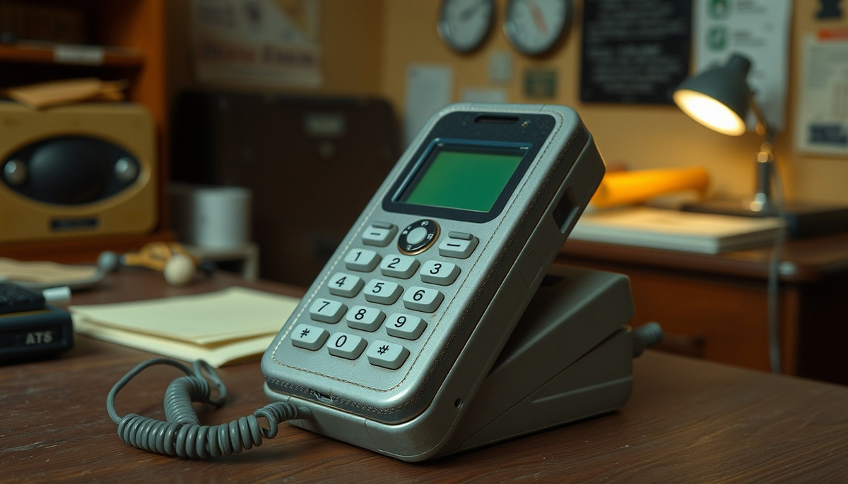    Фотография первых мобильных телефонов, напоминающих кирпичи, в историческом контексте.