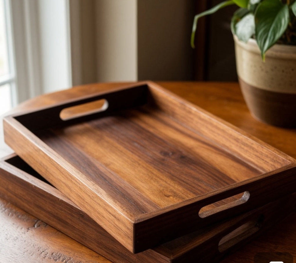 Деревянный поднос пропитан морилкой