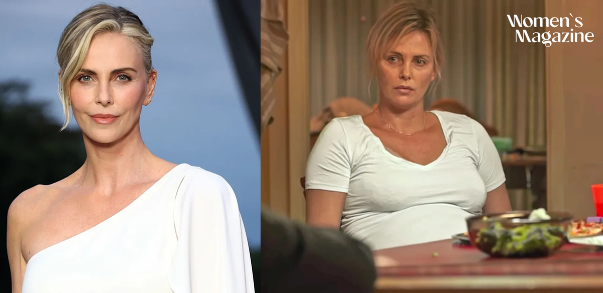 Шарлиз Тэрон. Справа - кадр из фильма "Талли"