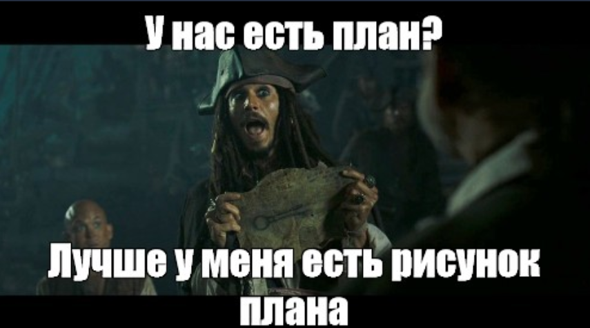 Кадр из Пиратов Карбиского моря. Кажется, что все их приключения были из-за такого вот плана)