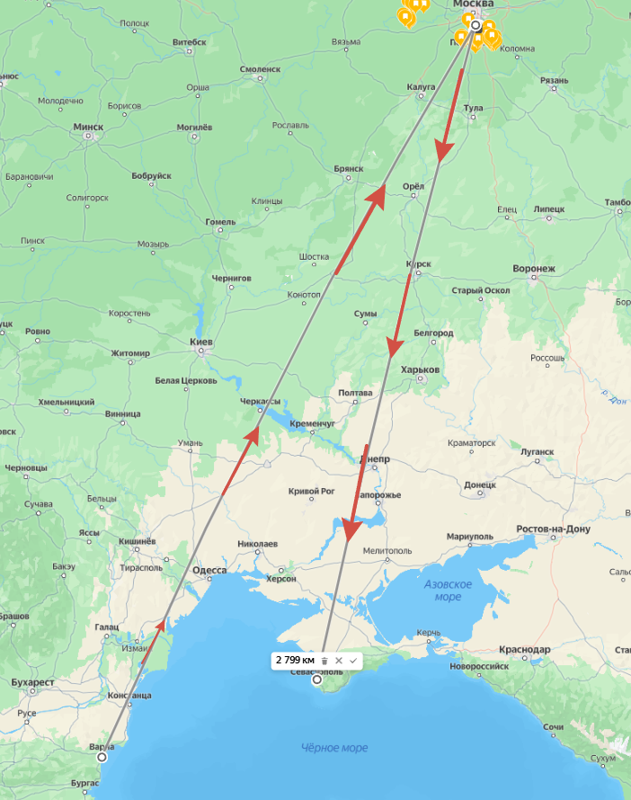 Варна- Москва- Симферополь самолетом 3000 км.