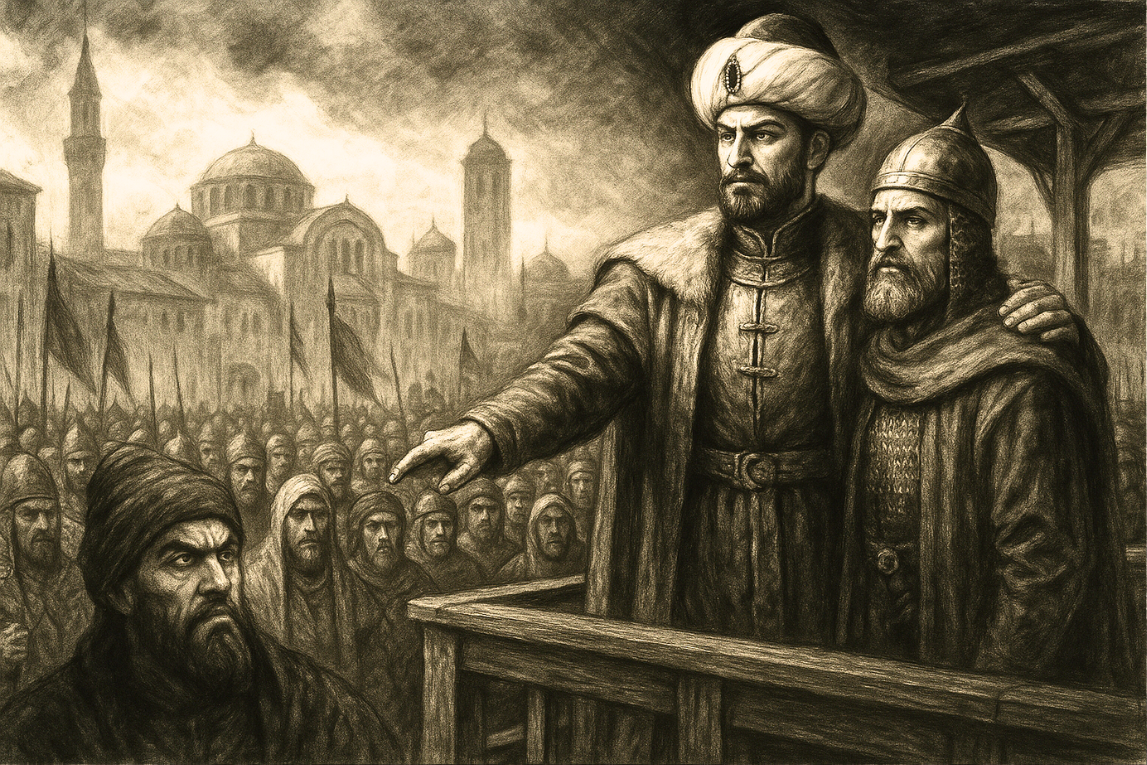 На главной площади завоеванной Никеи молодой Султан Орхан произносит великую речь, публично защищая своего соратника Кёсе Михала от интриг. ©Язар Бай