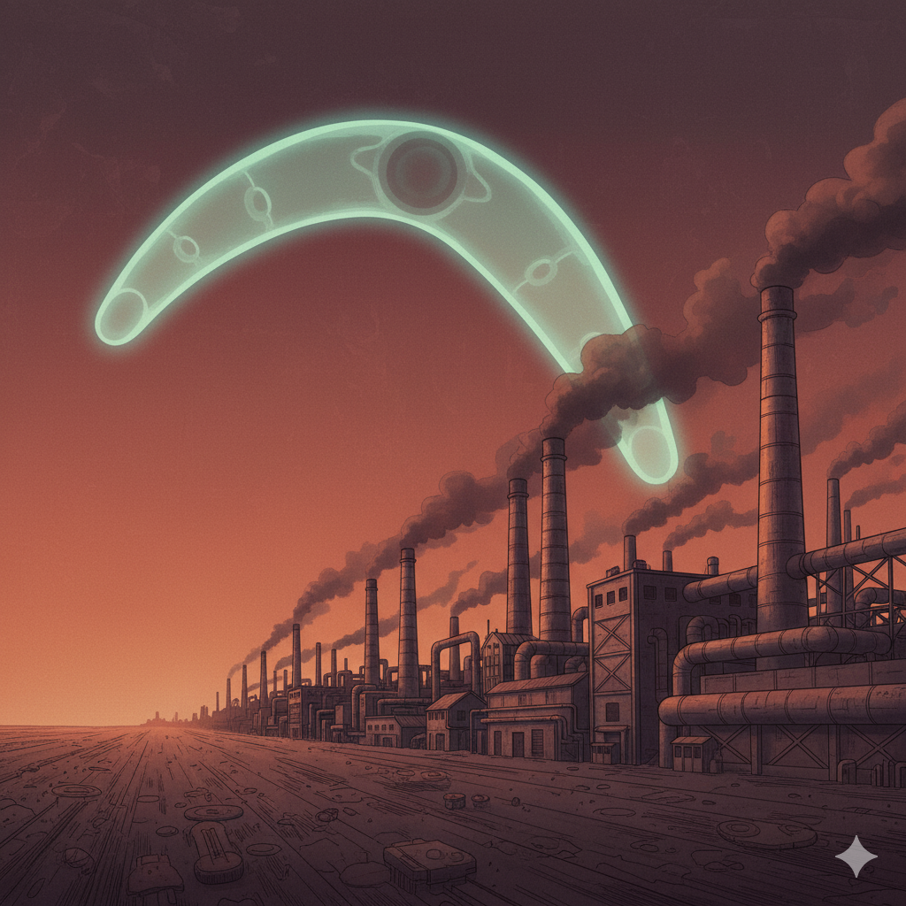 Иллюстрация "Бумеранг экстенсивной экономики" создана сетью Джемини. 