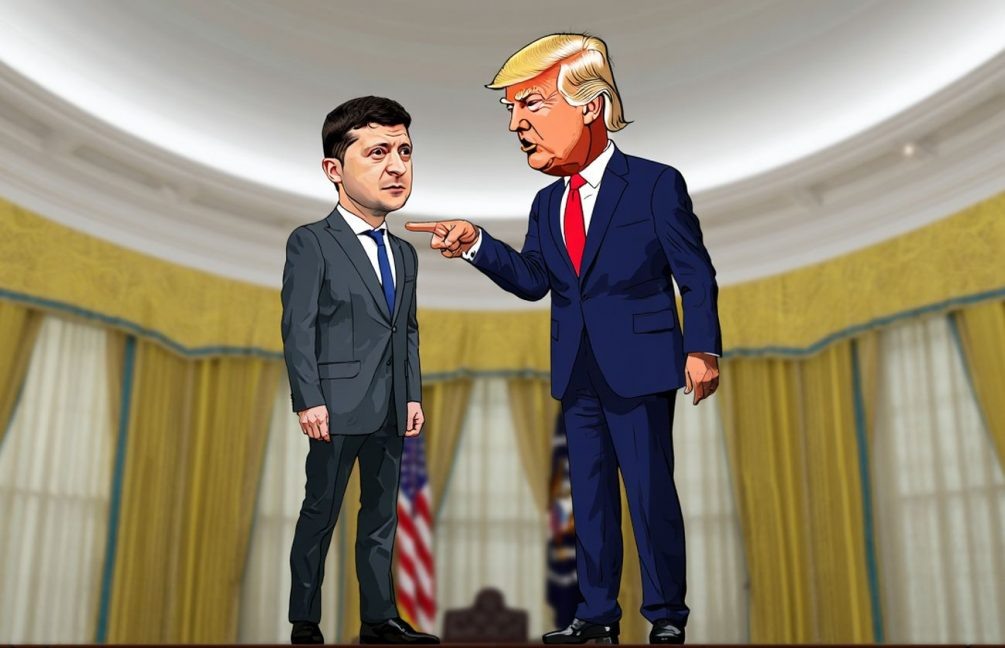   Зеленский и Трамп. Иллюстрация: "Блокнот".