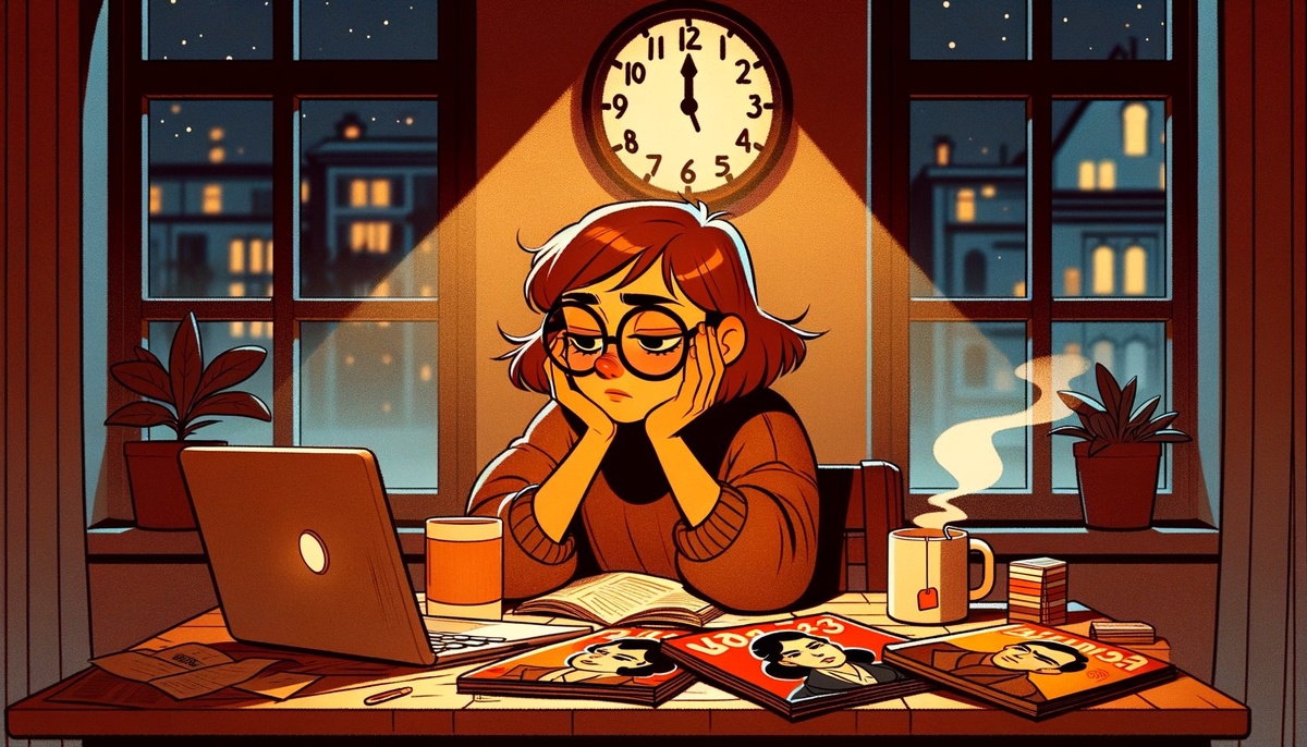 Все спят, а я всё ещё думаю, о чём написать. Но думать за компьюетером — это не работа. Фото создано нейросетью