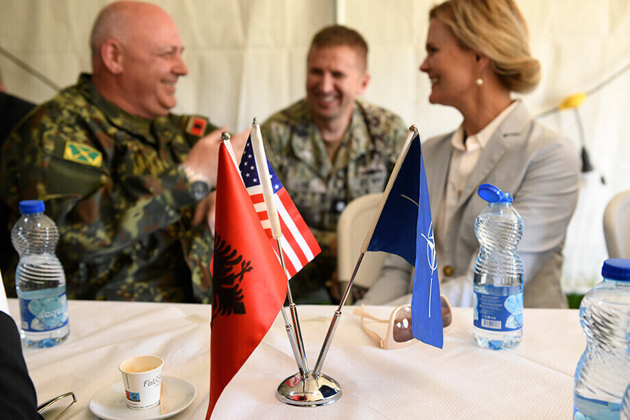 Посол США в Албании Нэнси Ван-Хорн и участники военно-дипломатического дня учений Immediate Response-25. | Фото: U.S. Army National Guard photo by 2nd Lt. Paige Bodine/Public Domain