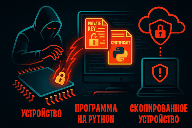 Хакер извлекает секреты из устройства и вставляет их в программу на Python.