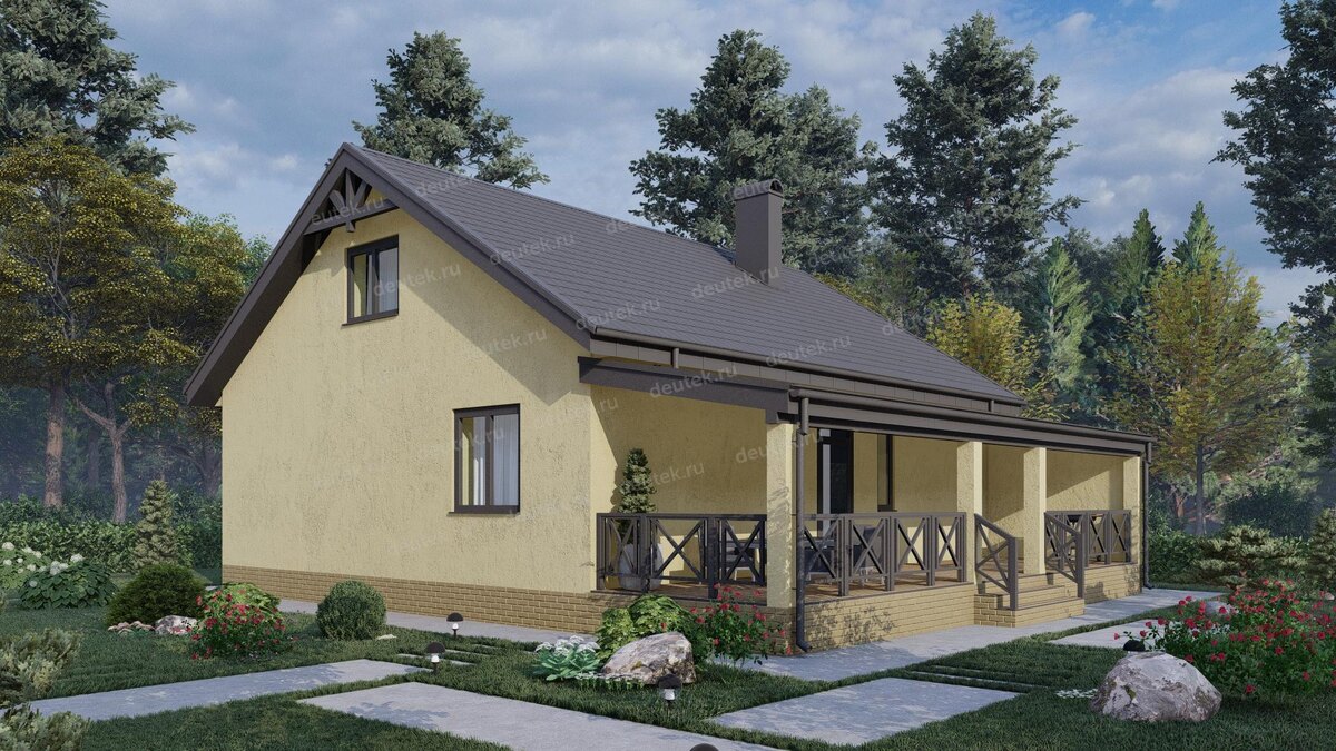 Проект двухэтажного дома 129 м2 с мансардным этажом и террасой