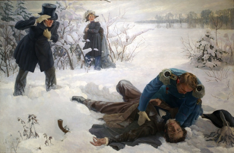 Портреты участников дуэли — Пушкина, Дантеса и секундантов. 