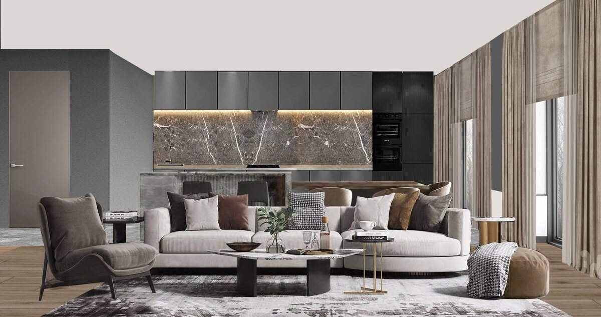 3D визуализация гостиной для большой семьи