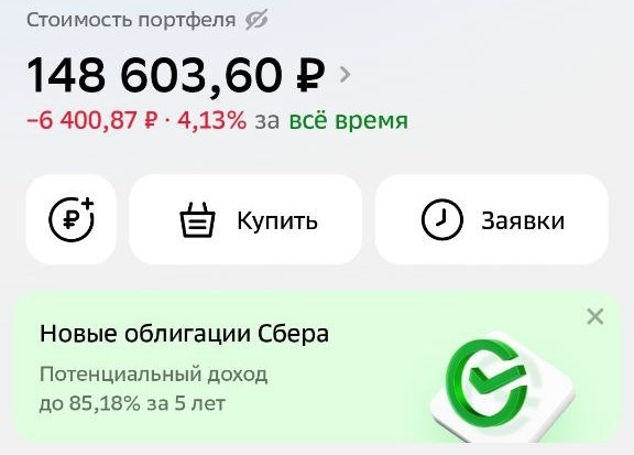 Скриншот моего финансового портфеля