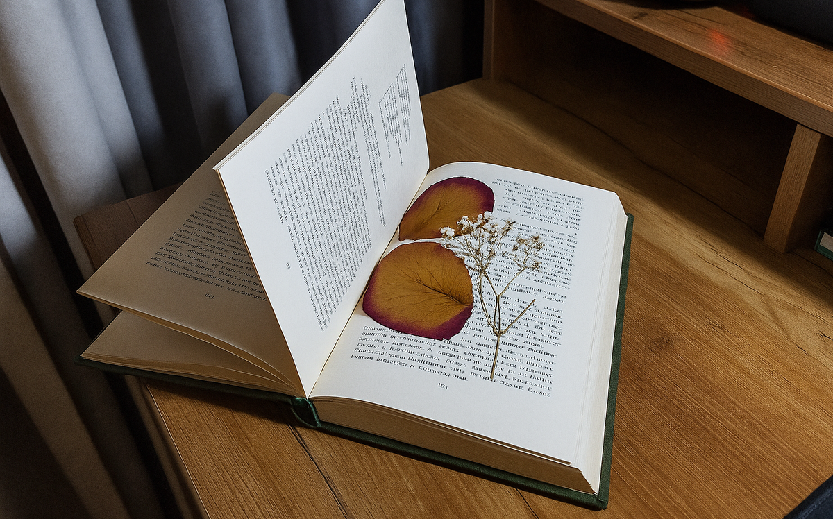 Засушенные растения в книге.