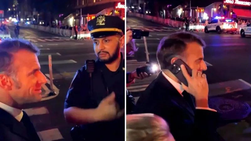 Президент Франции пытался убедить полицейских пропустить его, но те отказались
Фото:
Brut Media