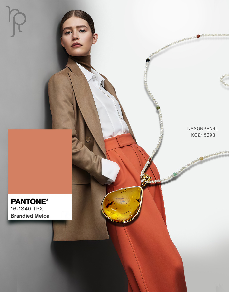 Колье Сауле из жемчуга и агатов, с подвеской из янтаря/код: 5298