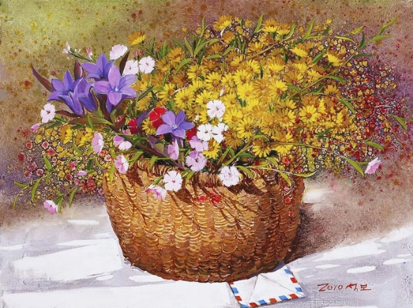  Полевые цветы (들꽃), 2010, холст, масло, 53х41 см Источник изображения : svistanet.com› и vk.com›album-3267_258802489