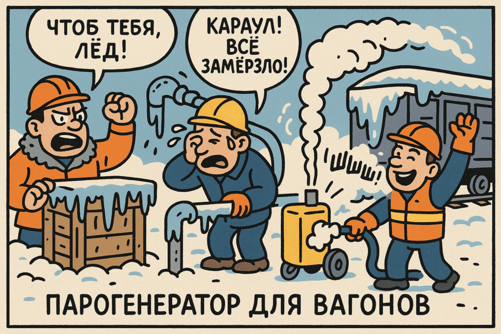    На схеме показан процесс пропарки систем вагонов в РЖД без необходимости перегонов к станциям.