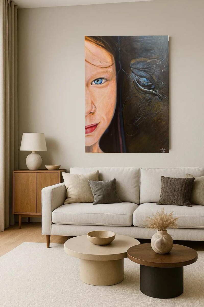 Картина"Две тени одного лица" в интерьере. Автор Лариса Плахотнюк