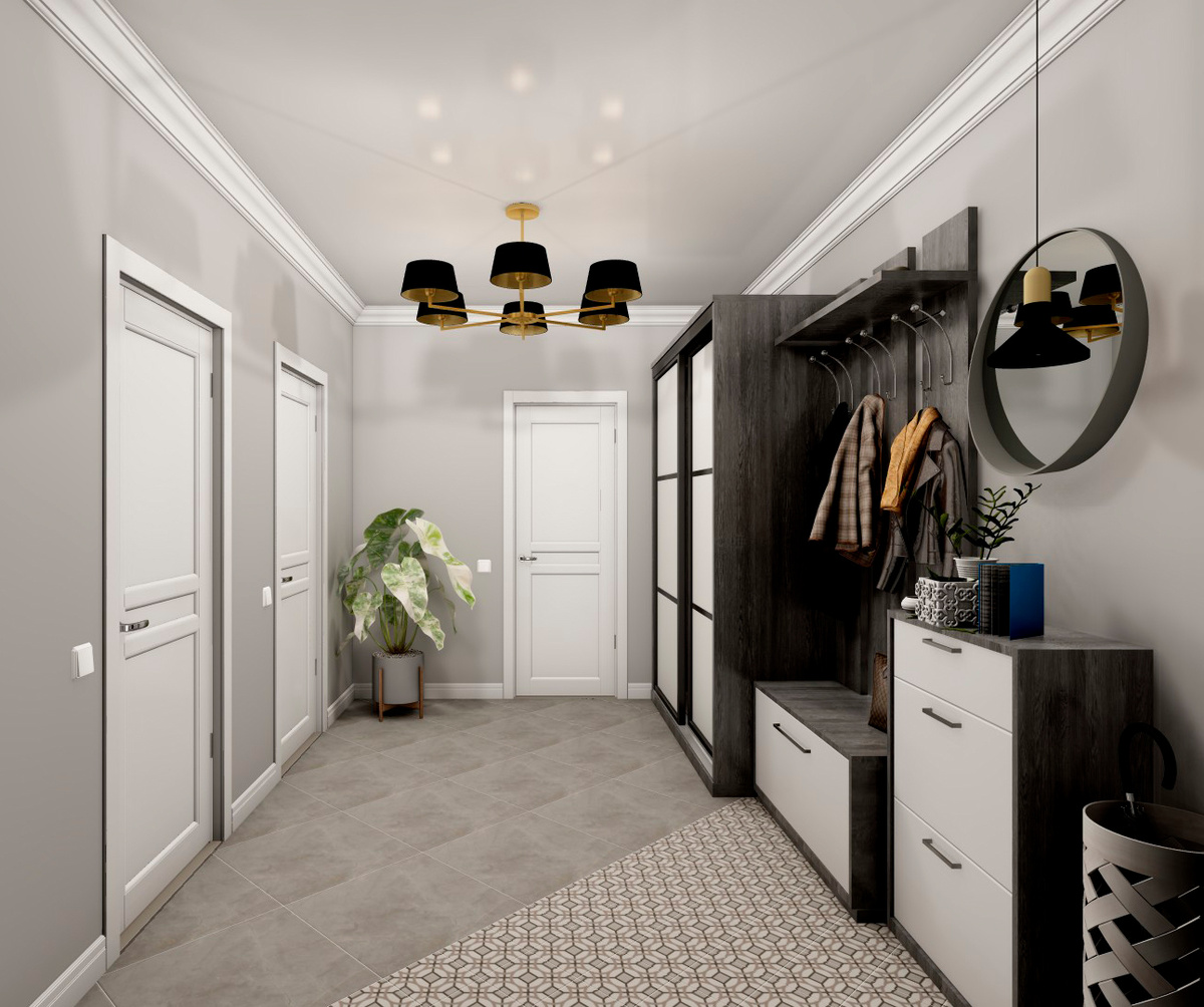 Проект прихожей. Керамогранит в интерьере от Marazzi Italy, коллекция D Signi и Mirage, коллекция Jewels