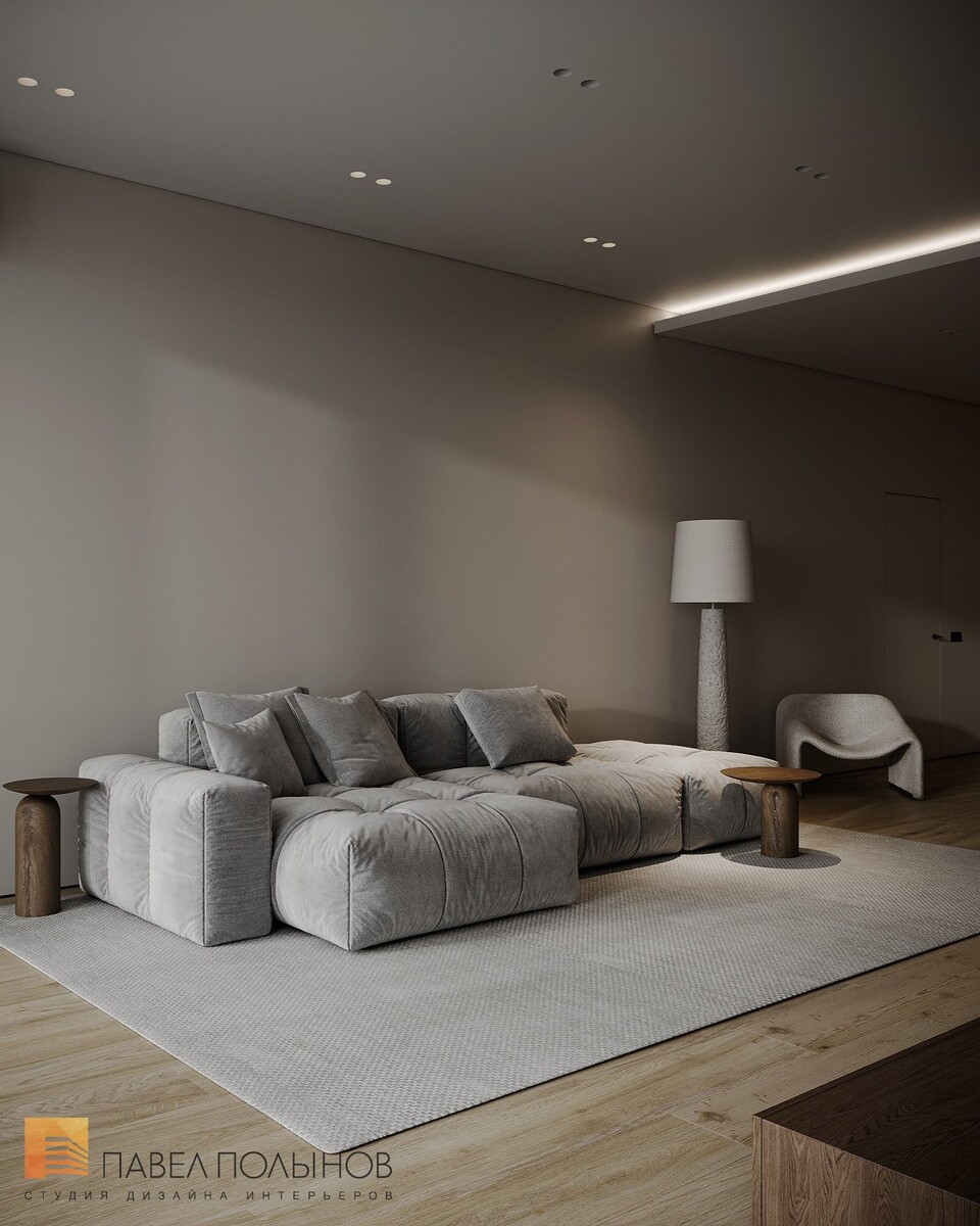 Гостиная — место, где хочется расслабиться: мягкий диван и тёплая атмосфера.