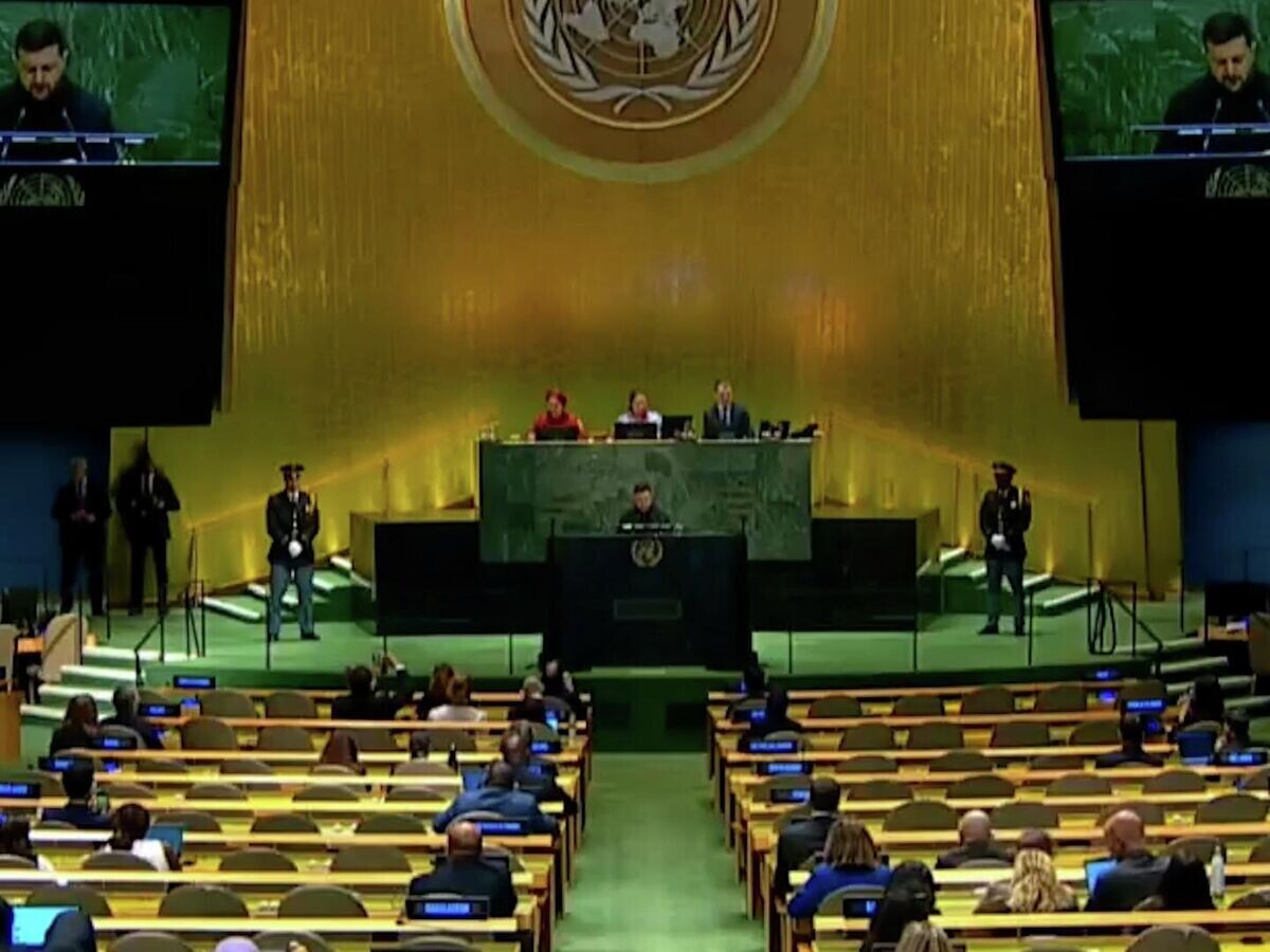    Выступление Зеленского на Генассамблее ООН при полупустом зале© UN Web TV