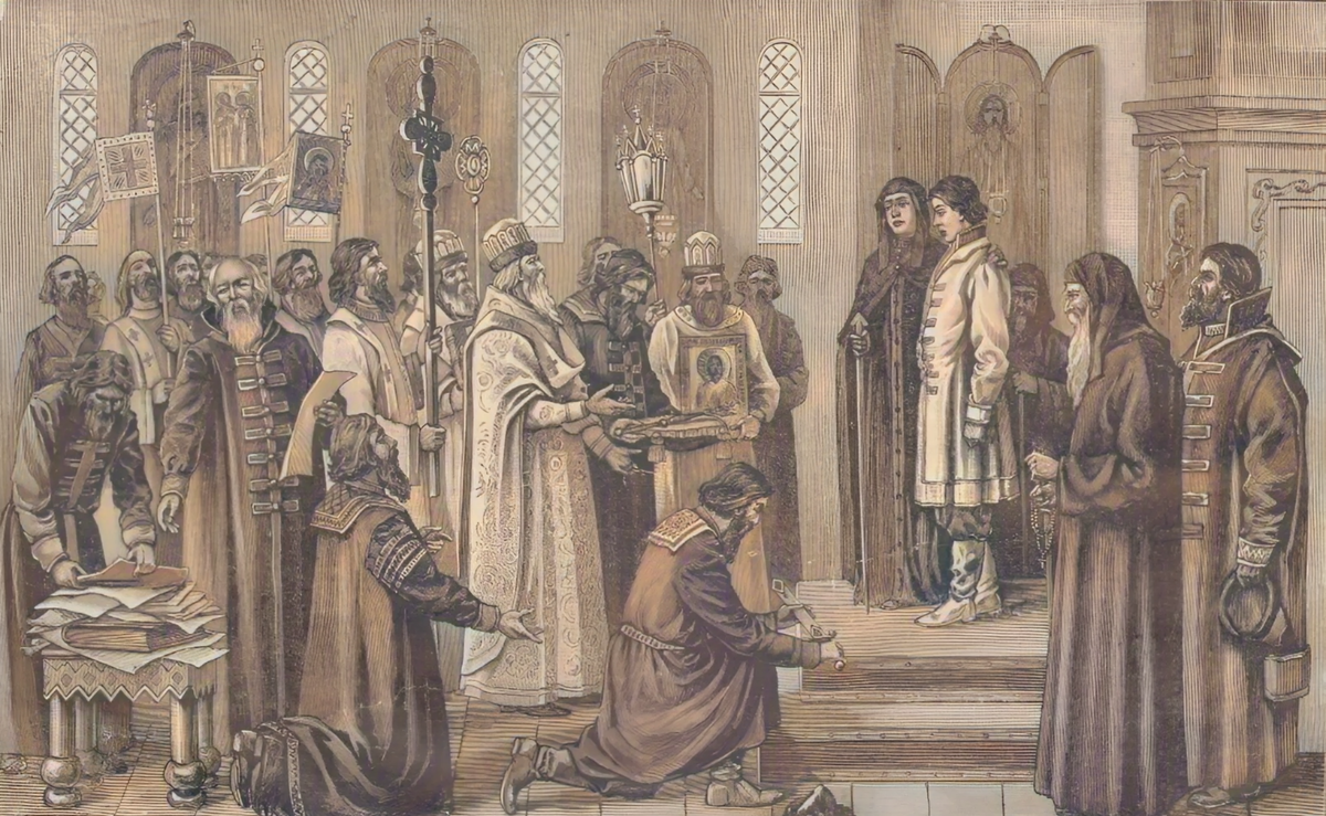 Изображение воцарения Романовых на царствование.