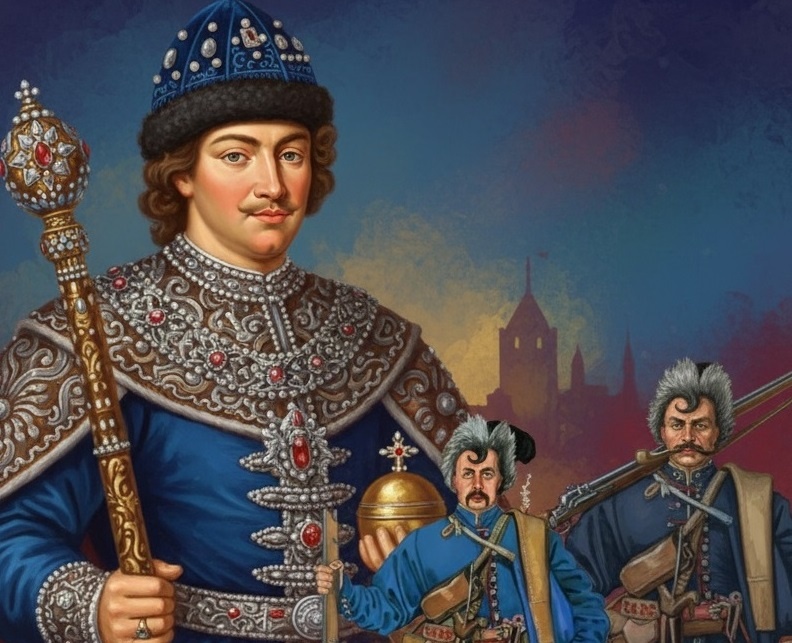 Изображение царя Михаила Романова и казаков