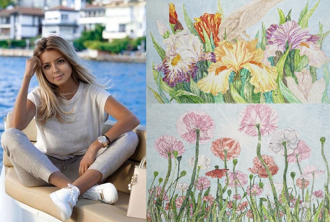 Художница Ирина Селина с произведениями из арт-проекта: "Очарование" и "Солнечные цветы"