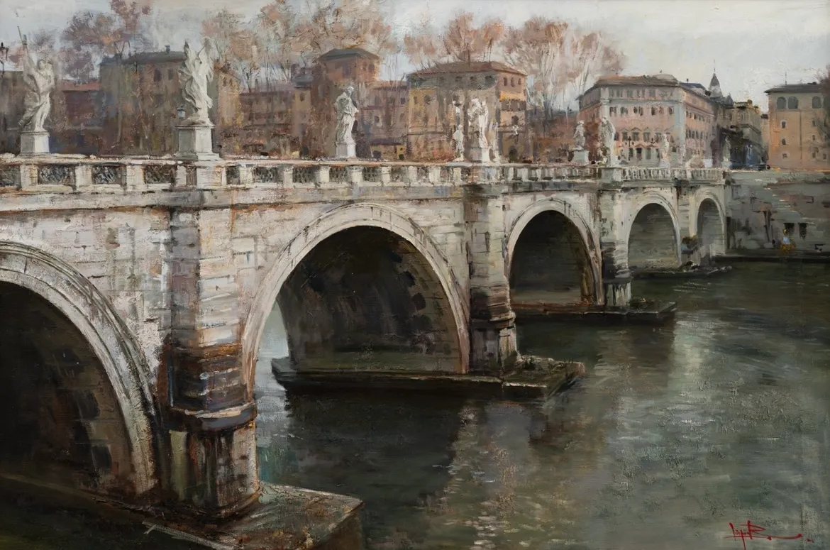 Роман Ляпин. Зима в Риме. Мост Святого Ангела. Ярмарка академического искусства﻿ «Арт Россия. Классика. Новый взгляд», Гостиный двор, Москва