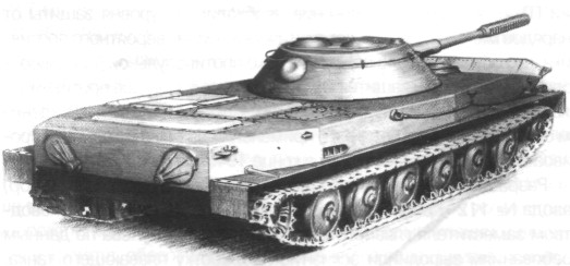 Эскизное изображение корпуса прототипа плавающего танка Р-39. Изображение в свободном доступе.