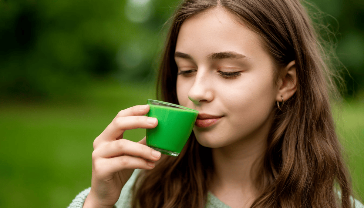 девушка пьёт матчу