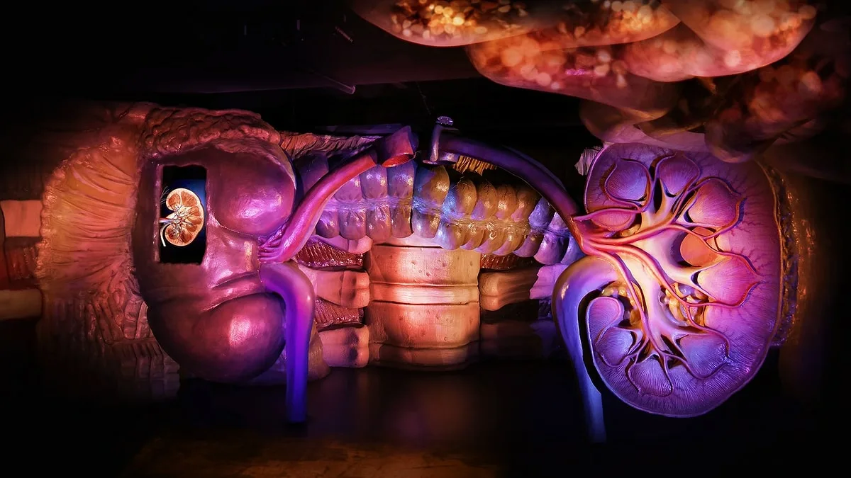 Весь музей размещён внутри металлической фигуры сидящего человека, встроенной в современное здание. 