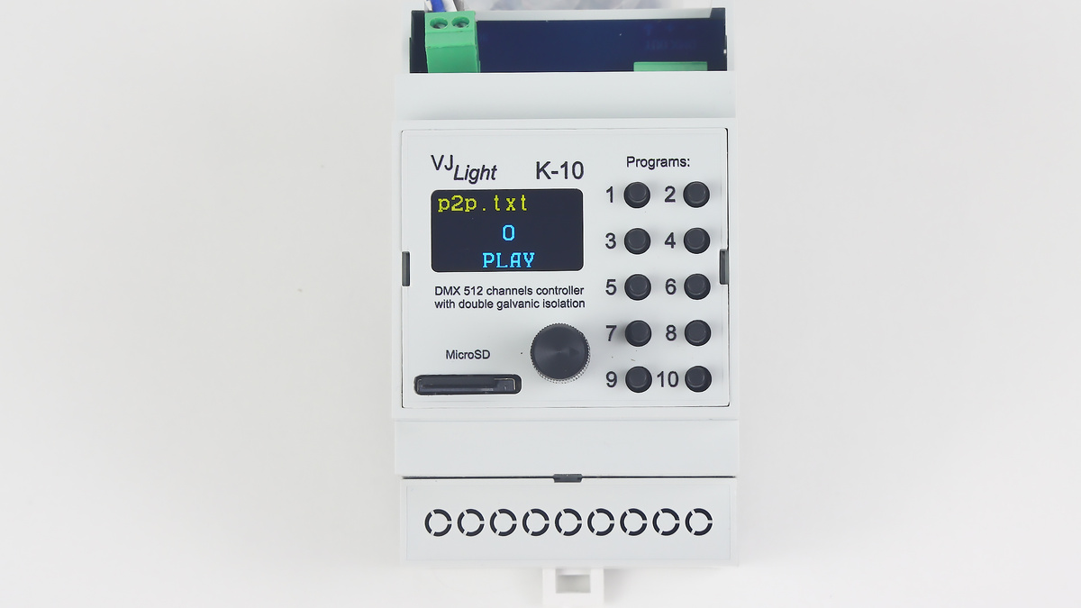 "VJLght K-10" - DMX контроллер 512 каналов на DIN рейку с простым программированием сцен и программ в текстовом файле. https://shop.show-device.ru/VJLight-K-10.html
