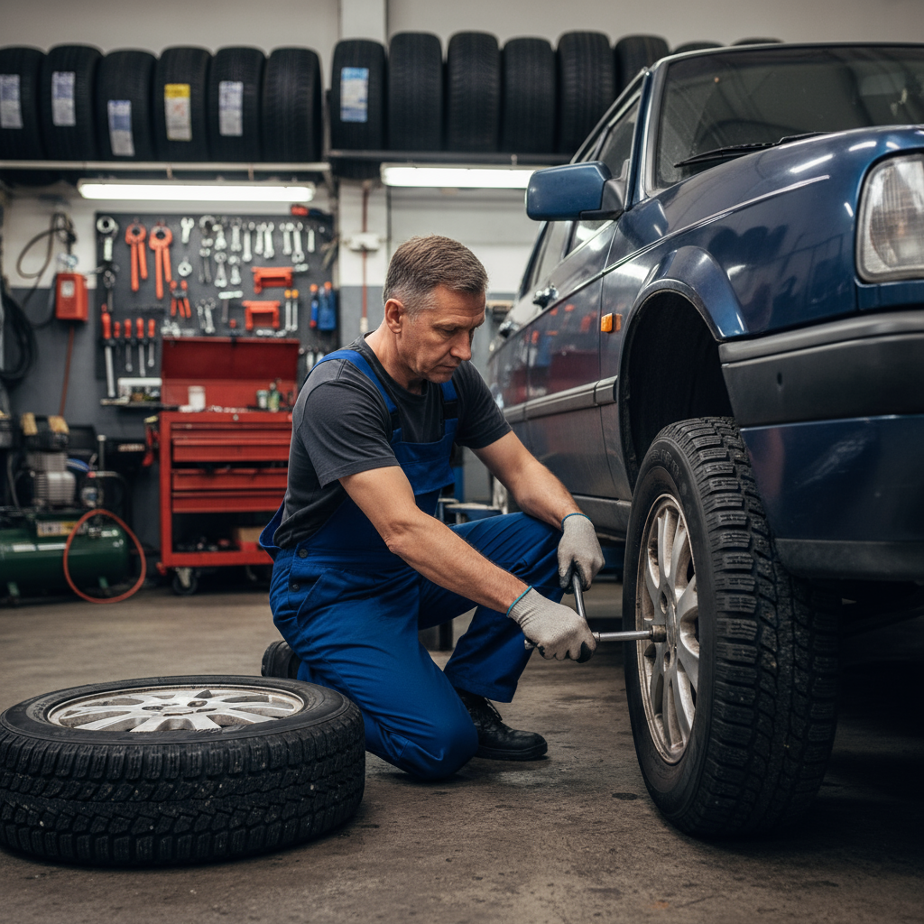 Механик "переобувает" автомобиль 