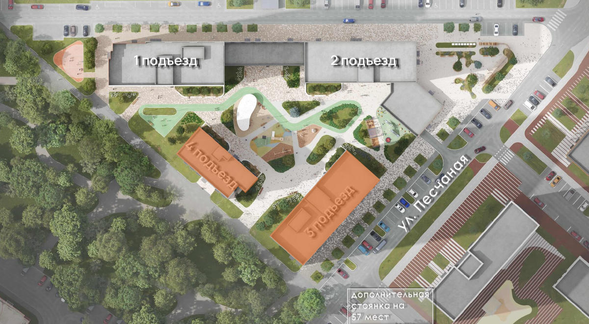 1 очередь — 1 и 2 подъезд, 2 очередь — 3 и 4 подъезд