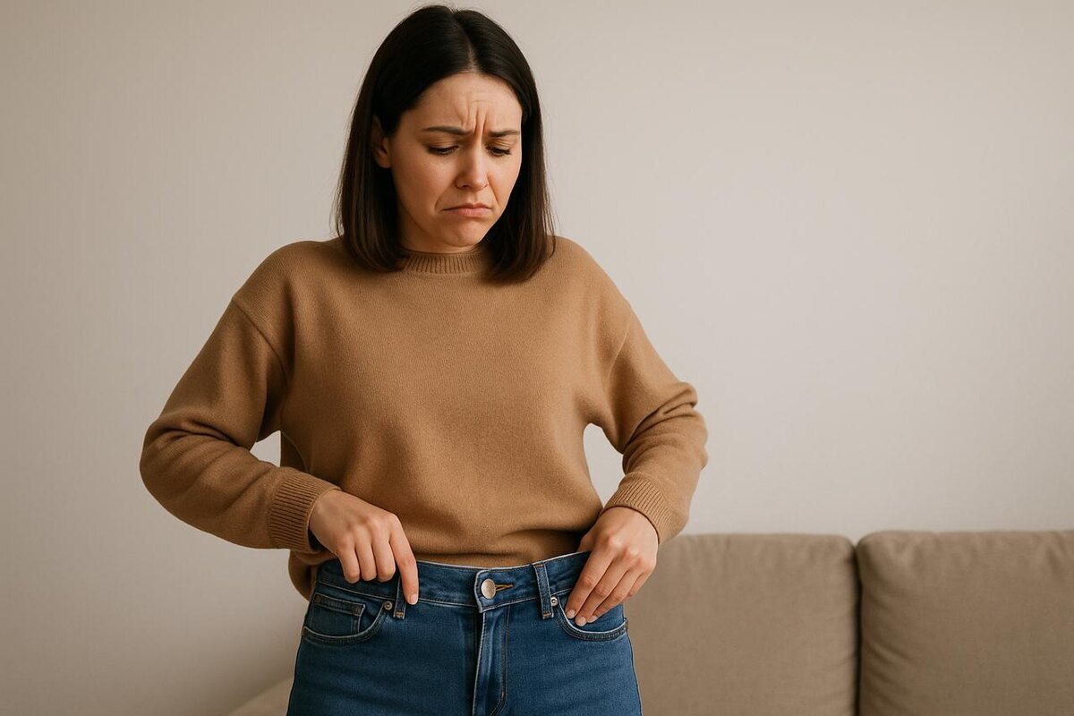 Джинсы не сидят как надо после обеда с овощами.