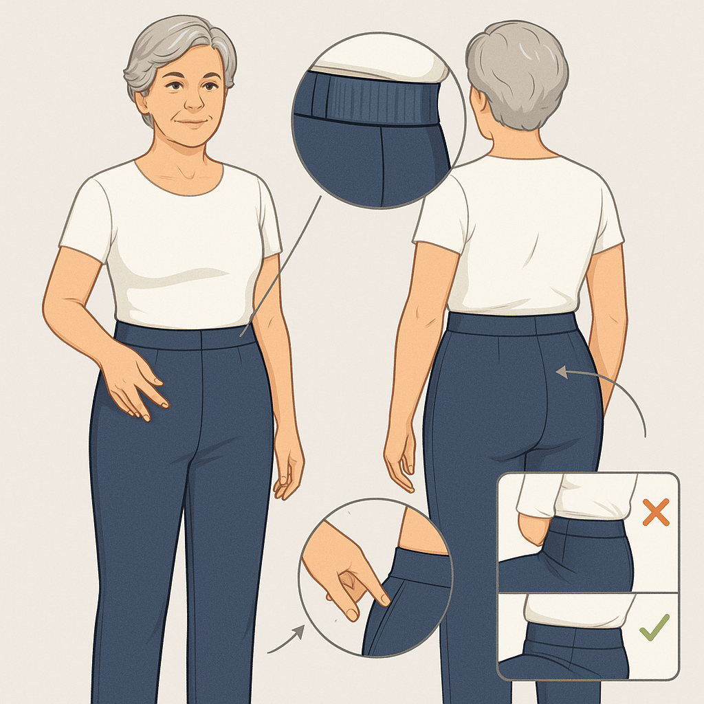 Простая проверка двумя пальцами. Между телом и поясом они проходят свободно, при этом вещь не сползает во время ходьбы. 